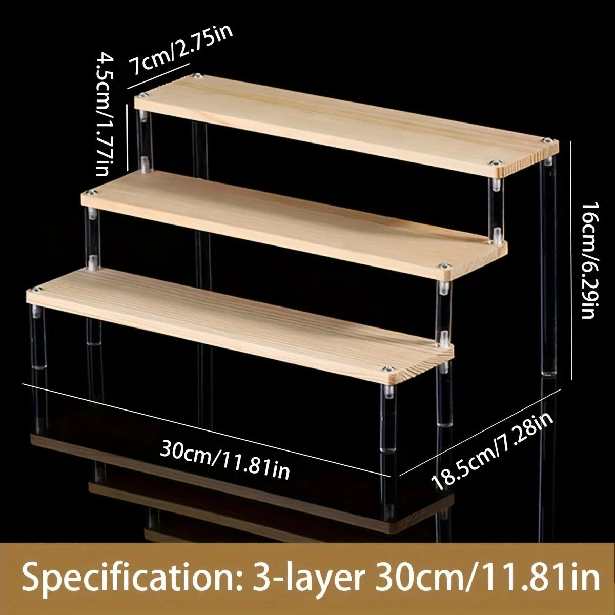 Wooden Transparent Display Rack, Perfume Storage Rack, Multi-Functional Decoration Rack, Used for Cosmetics, Nail Polish, Dolls Oasis Select 3 layers