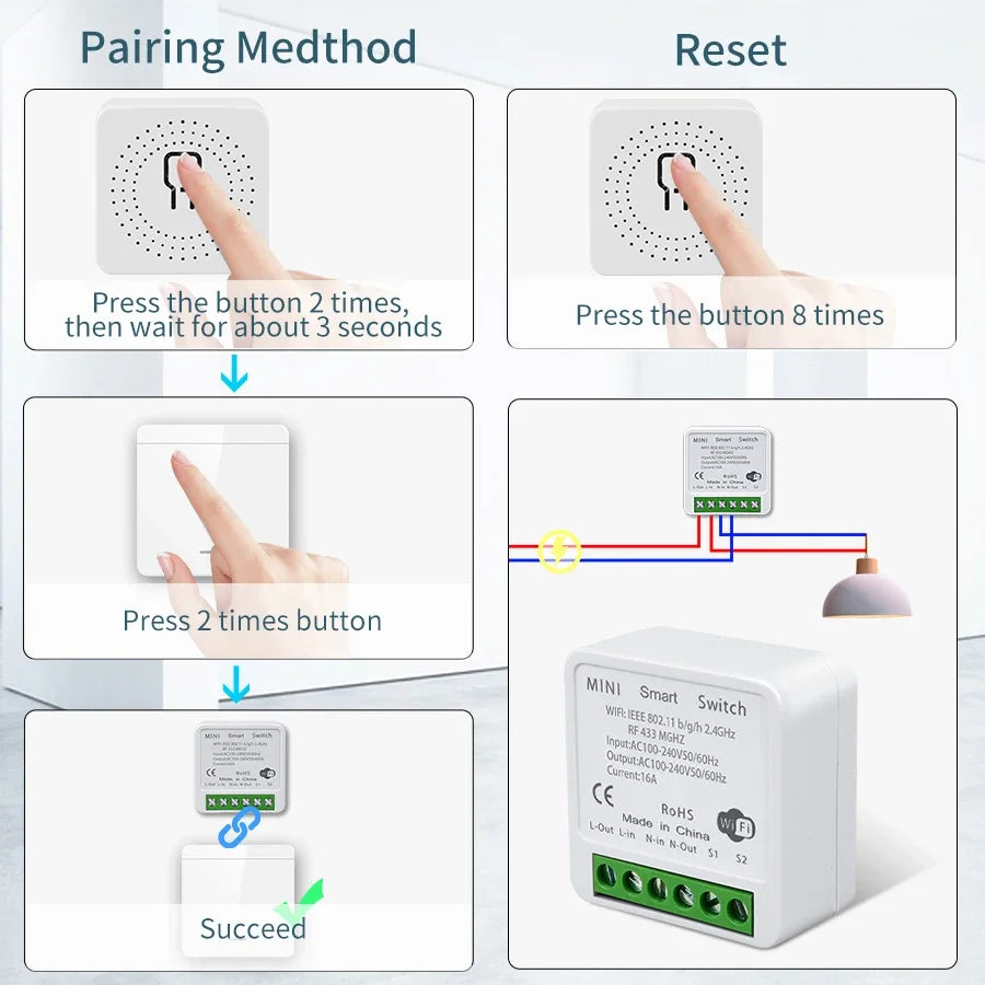 Tuya WiFi Smart Switch 433Mhz Relay Receiver Wireless 1/2/3 Gang 86 Wall Panel Switch APP Control Works with Alexa Google Home Oasis Select