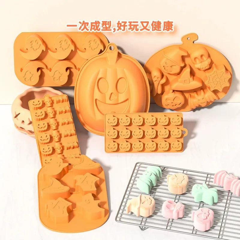 Halloween Silicone Molds Pumpkin Candy Mould Tray Pumpkin Ghost Bat Skull Fondant Chocolate Moulds for Craft Cupcake Soap Jelly Oasis Select