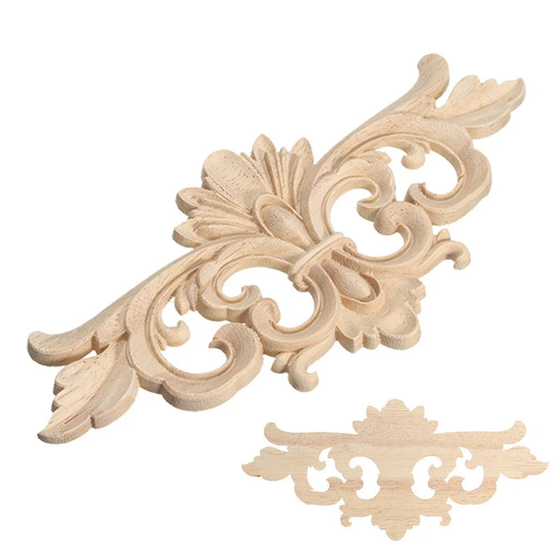 Wood Appliques And Onlays Natural Furniture Wall Door Woodcarving Decorative Long Flower Wooden Figurines Frame Oasis Select
