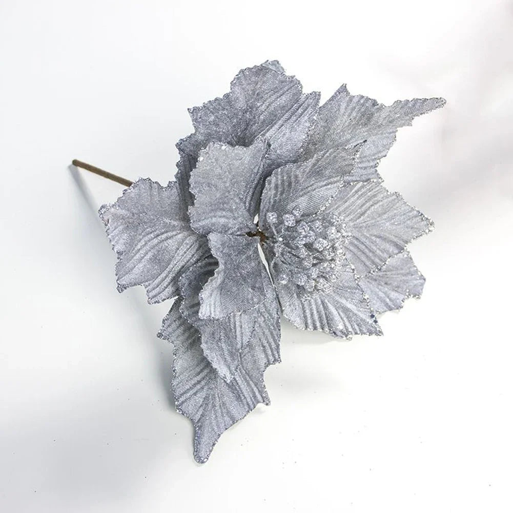 28cm Artificial Flowers Christmas Poinsettia Glitter Flower Hanging Xmas Party Tree Decoration Flower Knows Wedding Decoration Oasis Select Gray China Mainland