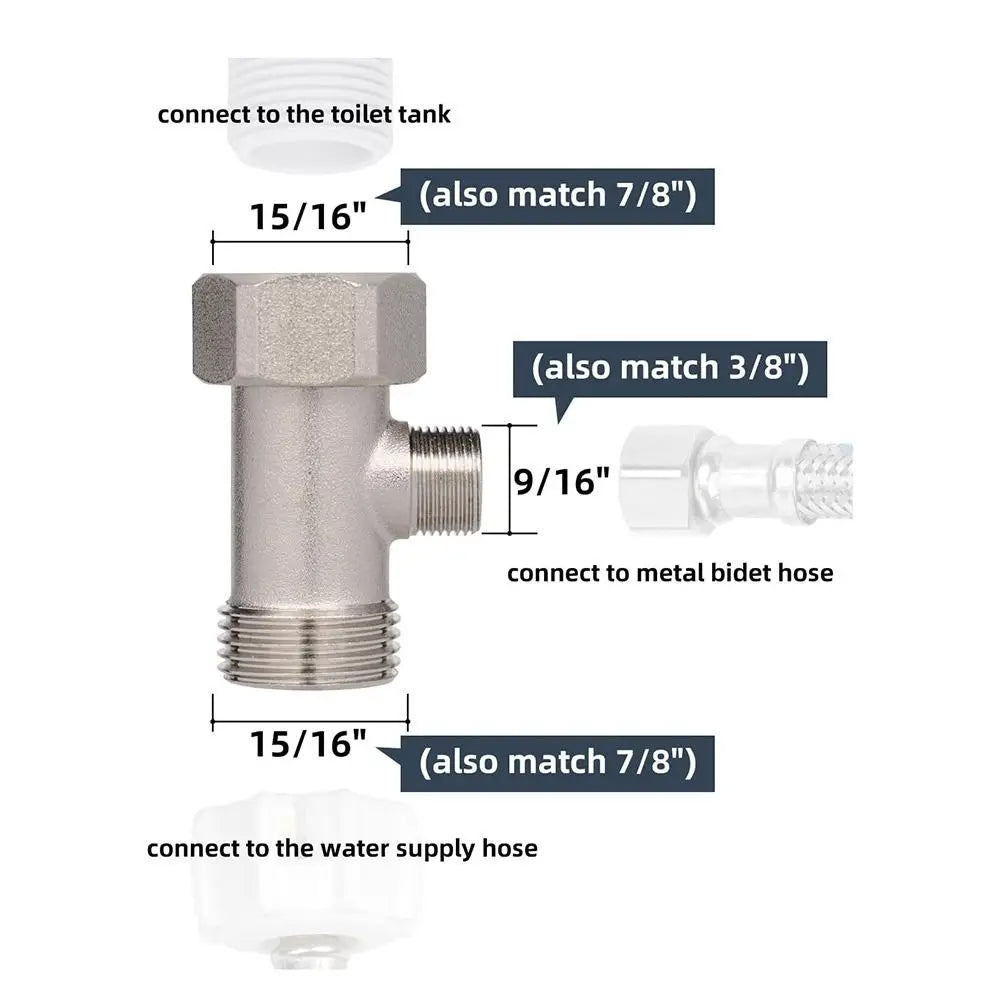 Brass T Valve Adapter Connector 3/8' 1/2' 9/16' 15/16' Durable Kitchen Sink Splitter Diverter Valve Oasis Select