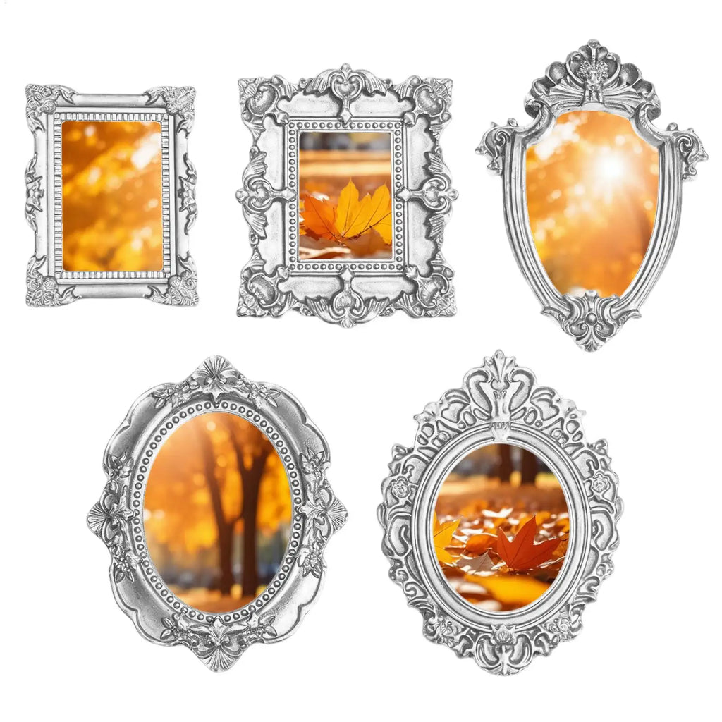 5pcs Retro silver Miniature Photo Frames Baroque Resin Mini Photo Frame Accessory Mini House European Vintage Frame Decoration Oasis Select