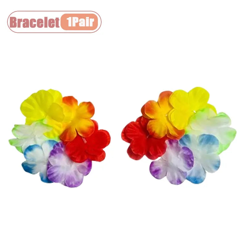 1-40PCS Faux Flower Headband and Wristband Set Multicolor Festive Party Dance Floral Crown Corsage for Women Girls Cosplay Oasis Select Bracelet-1Pair