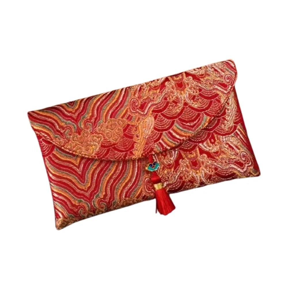 Chinese Style New Year Red Envelope Traditional Embroidery Wedding Money Pocket Cloth with Tassel 2026 Lucky Money Bag Birthday Oasis Select Style 4 18x10.5cm