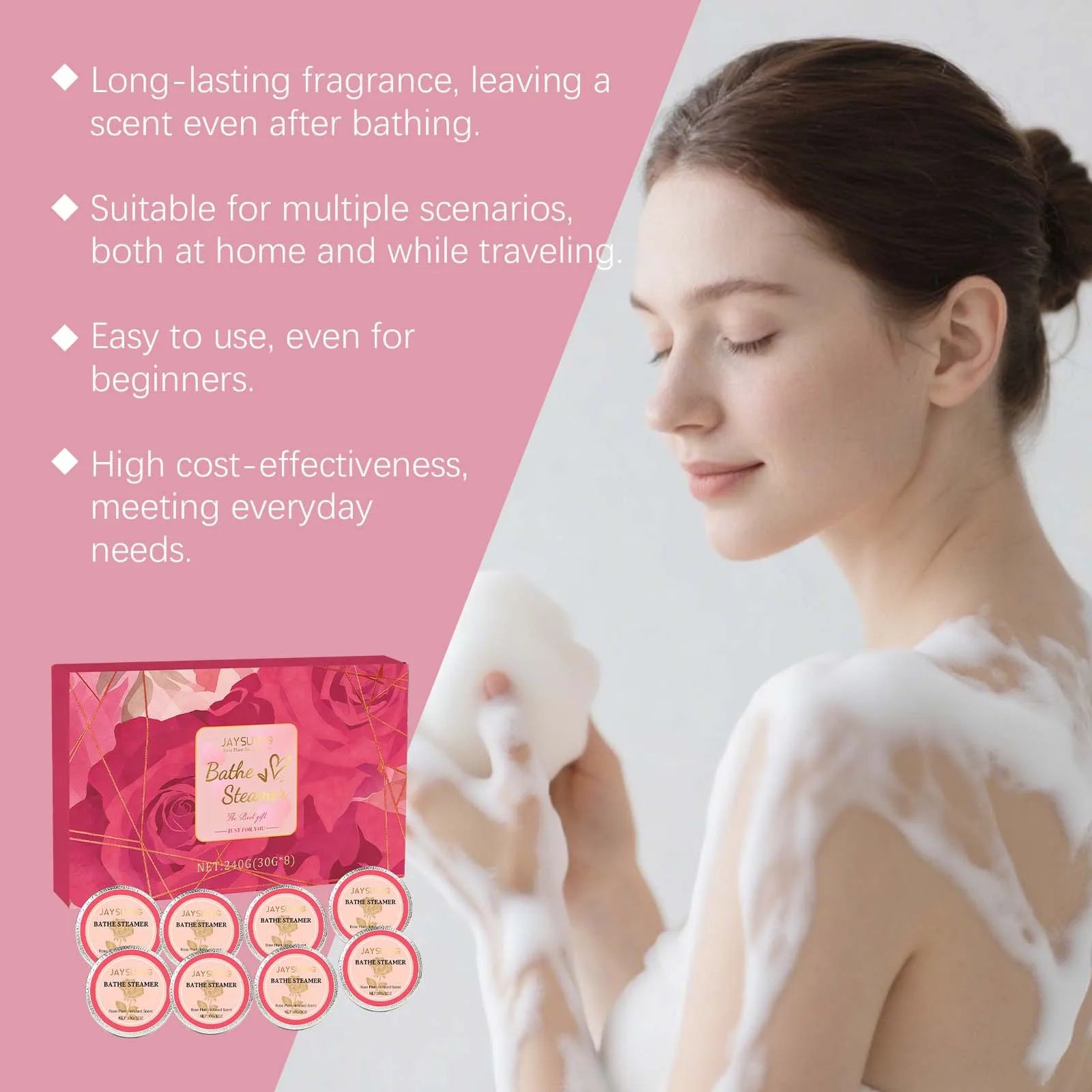 Rose Aromatherapy Shower Tablets – 8pc Relaxing Shower Steamers Shower Steamers Oasis Select