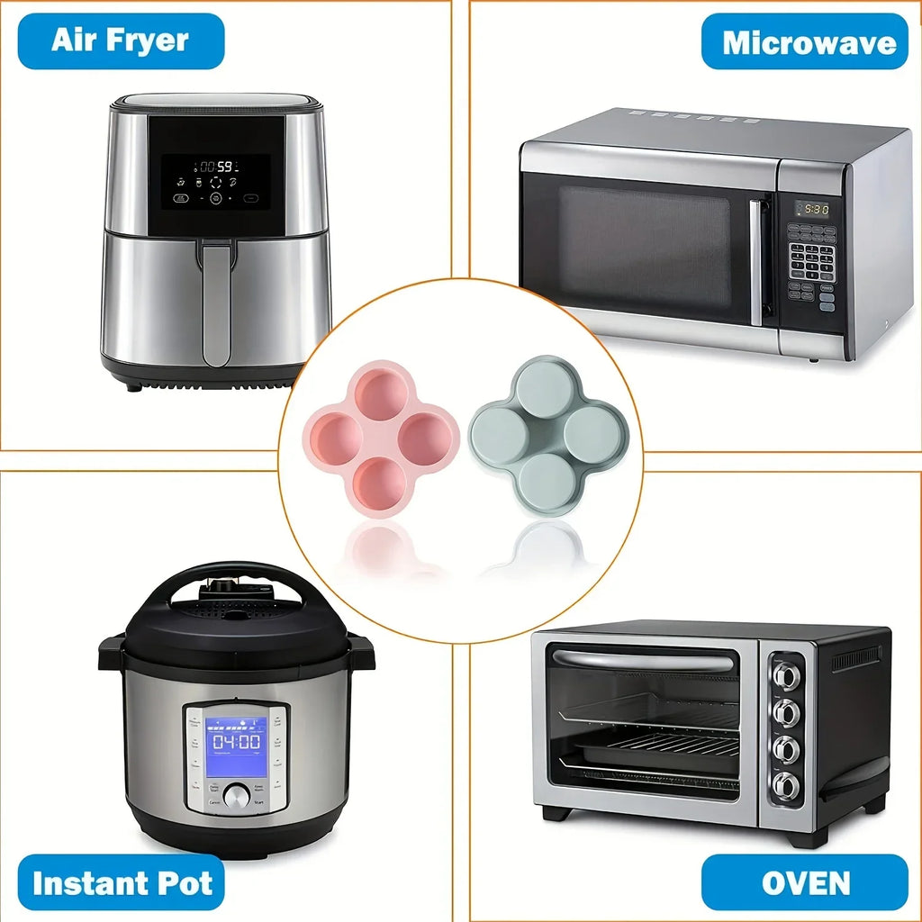 Air Fryer Egg Mold Round Shape Eggs Mold 4 Cavity Non-Stick Silicone Air Fryer Egg Pan Egg Steamer Cooking Mold Fried Egg Tool Oasis Select