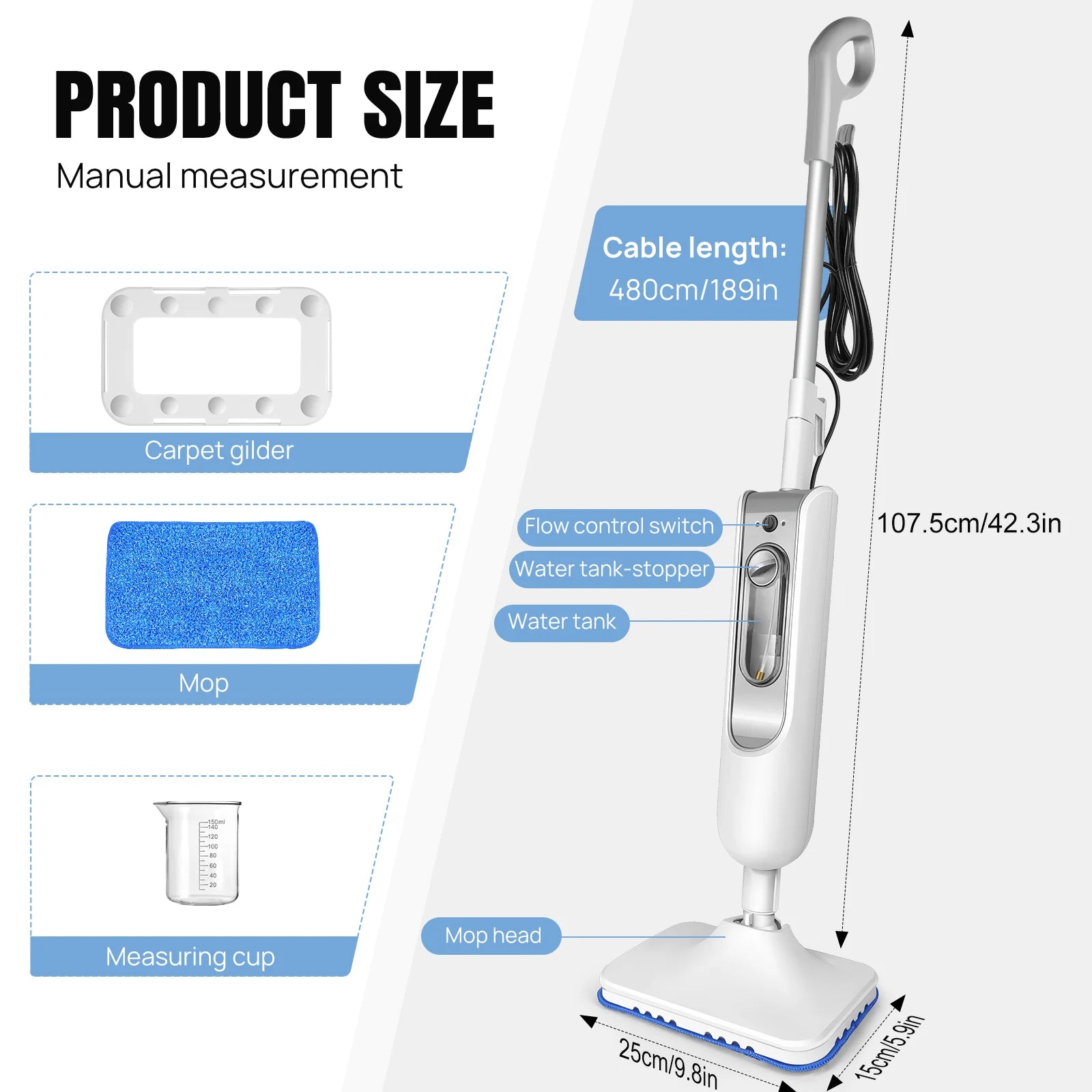 GUOHE 1500W Steam Mop & Detachable Cleaner | 400ml CE Certified