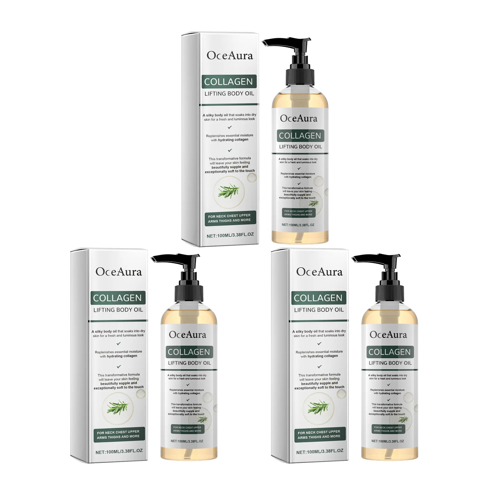OceAura Collagen Firming Body Oil – Deep Moisturizing 100ml Firming Body Oil Oasis Select 3pcs