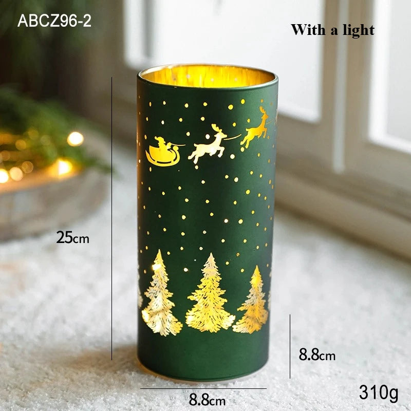 Christmas Decorative Trinkets Candle Cups Christmas Tree Glass Jars Hand-held Candlestick Ornaments Scene Arrangements Oasis Select 25cm green