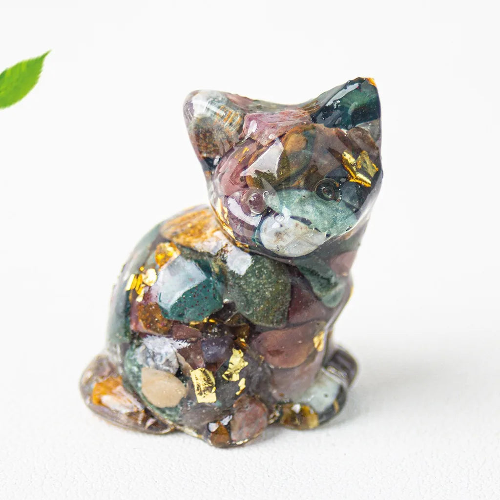 Natural Crystal Gravel Resin Sitting Turning Face Cat Figurine With Gold Foil Cute Desktop Decor For Home Office Oasis Select color 9