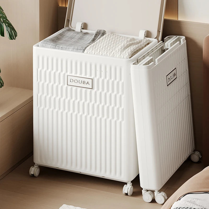 Large-Capacity Foldable Storage Box White with Universal Wheels Mobile Heavy-Duty Flip-Top Design for Home Use of Clothes/Toys Oasis Select