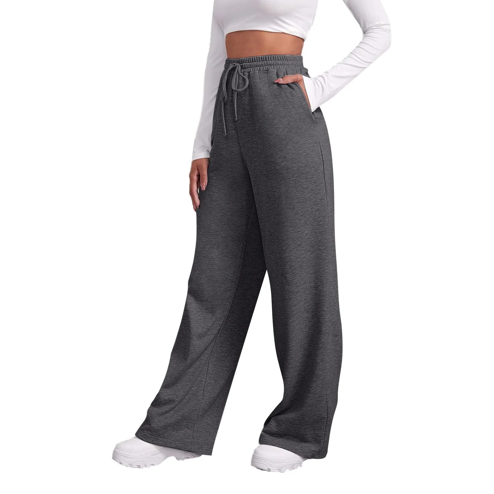 Women's Fleece-Lined Wide Leg Sweatpants | Casual Joggers Wide Leg Sweatpants Oasis Select Dark Gray L