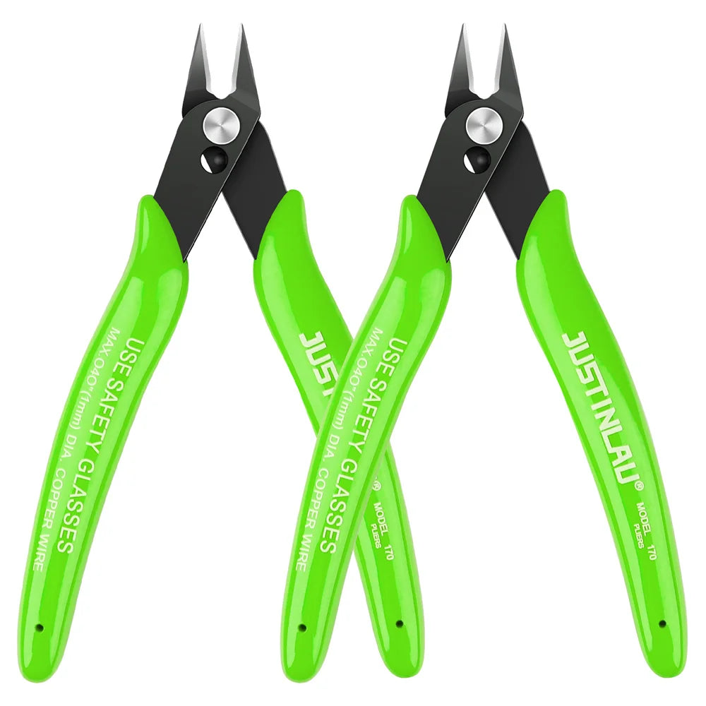 2Pcs Mini Nose Cutting Plier Electrical Wire Cable Cutter Metal Side Snips Flush Pliers Convenient Durable Tool Oasis Select green