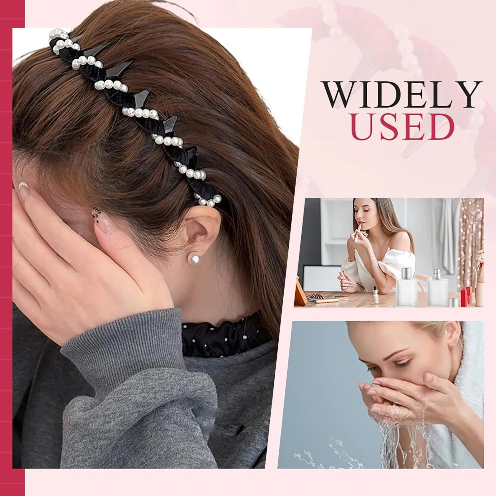 3PCS New Trendy Pearl Headbands Non-slip Wavy Head Hoop Combing Hairbands Headwear Hair Accessories Hair Accessories Gifts Oasis Select