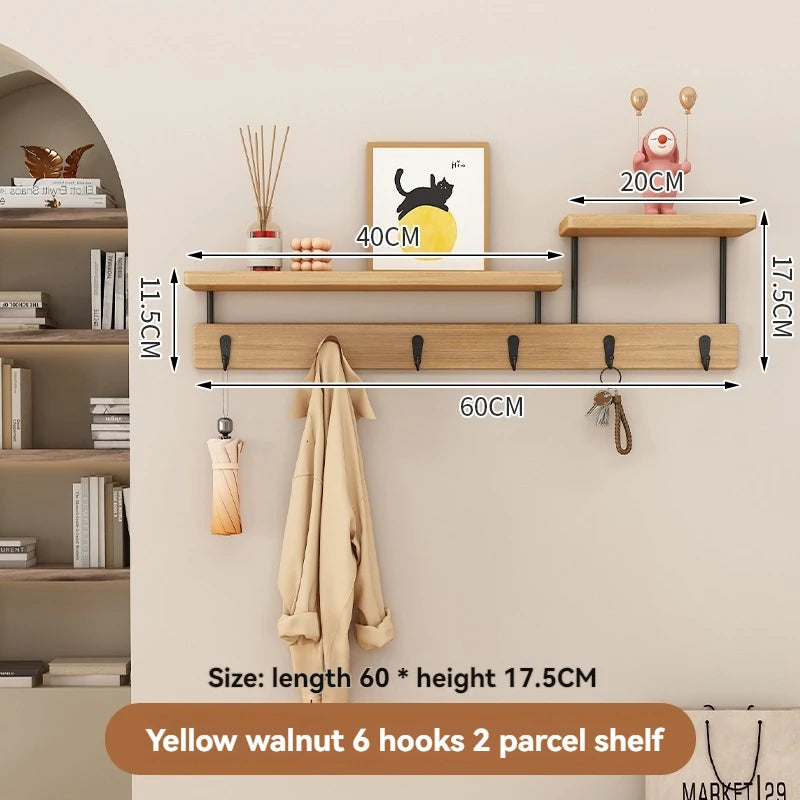Solid wood clothes hook, multifunctional coat hook on the entrance entrance wall, key hook, wall mounted non perforated row hook Oasis Select Raw wood -6