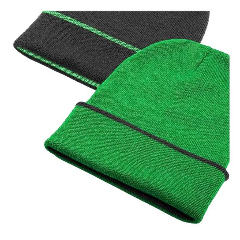 Double layer thick knitted hat, ice hat, skiing hat, jacquard hat, autumn and winter style, color blocked knitted hat, two-color Oasis Select green