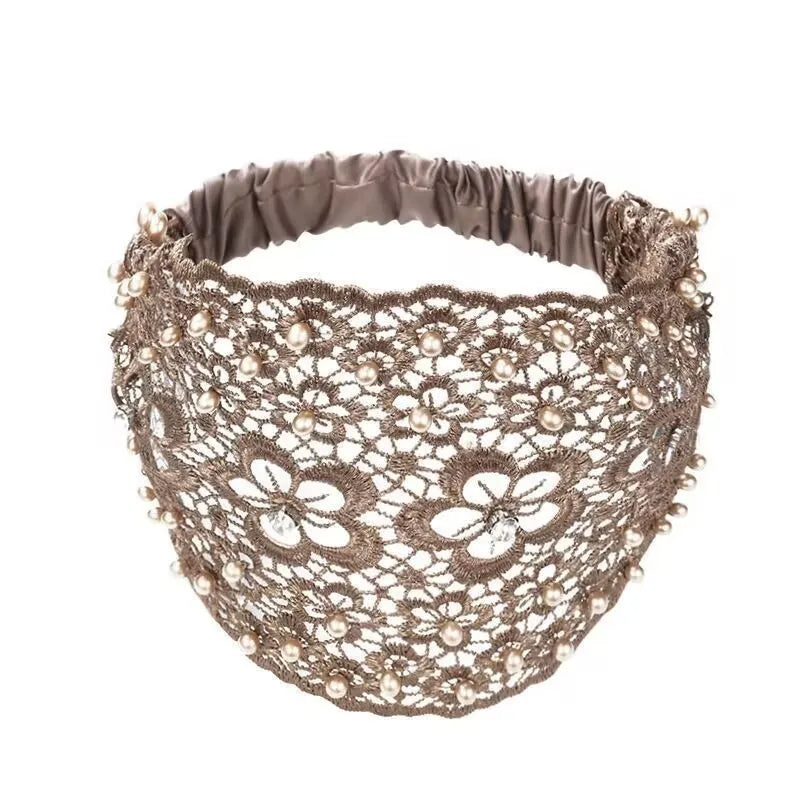 Elegant Hollow-Out Plum Blossom Beaded Headband, Wide-Brim Hair Clip for Effective White Hair Coverage Oasis Select