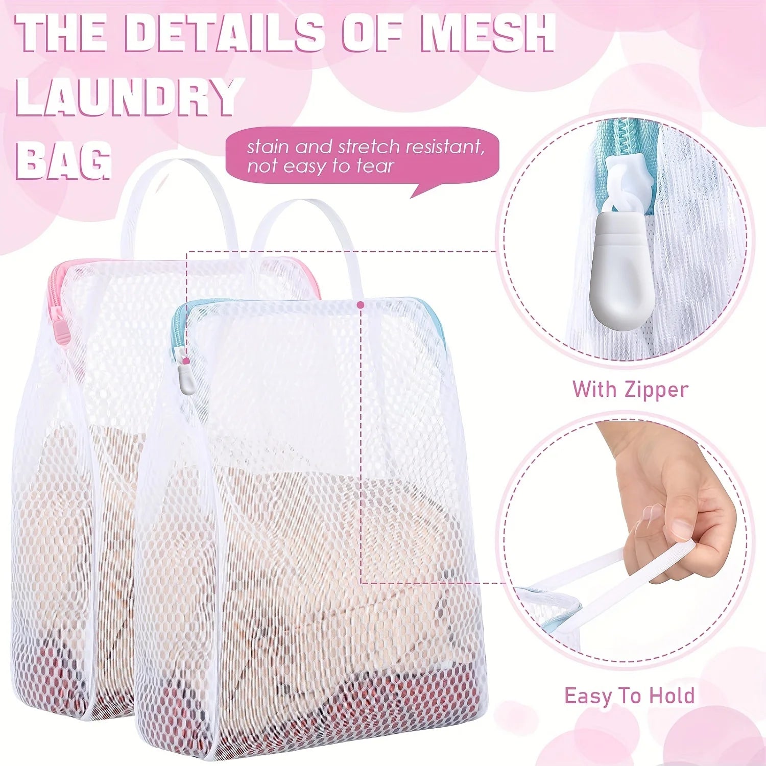 2pcs Honeycomb Mesh Laundry Bags with Handles,Durable Polyester Fabric, Versatile Rectangular Zipper Design for Delicate Clothes Oasis Select