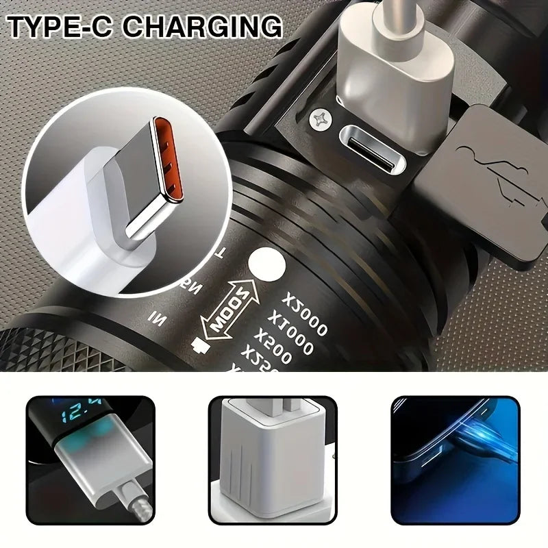 Telescopic Zoom Flashlight High Power Torch Light USB Rechargeable LED Flashlight Portable Tactical Lantern Outdoor Strong Light Oasis Select