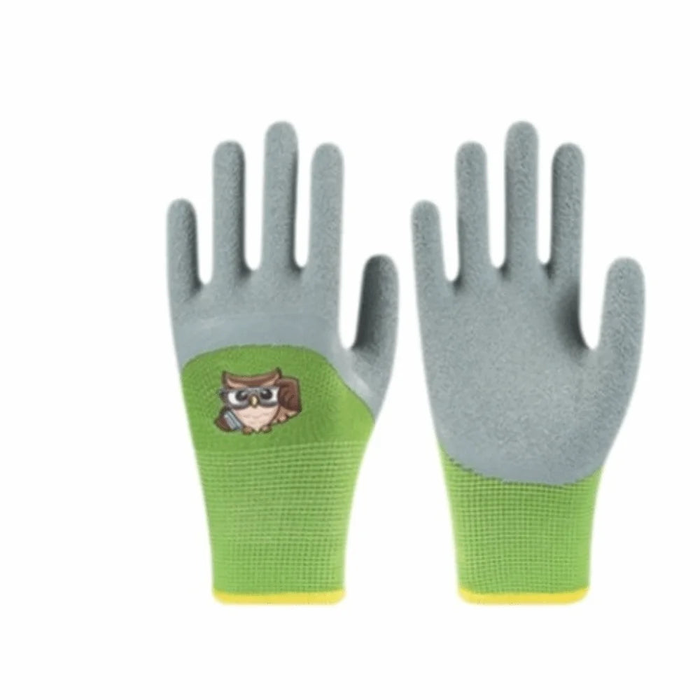 Non-Slip Kids Garden Gloves Cartoon Breathable Children Safety Gloves Comfortable Animal Pattern Work Gloves Garden Supplies Oasis Select Green Owl