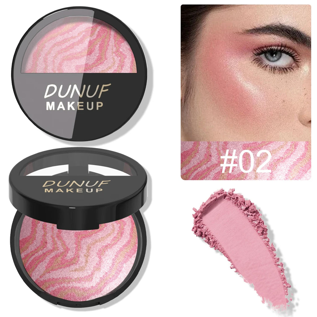 DUNUF 3-Tone Baked Blush Palette – Waterproof & Long-Lasting