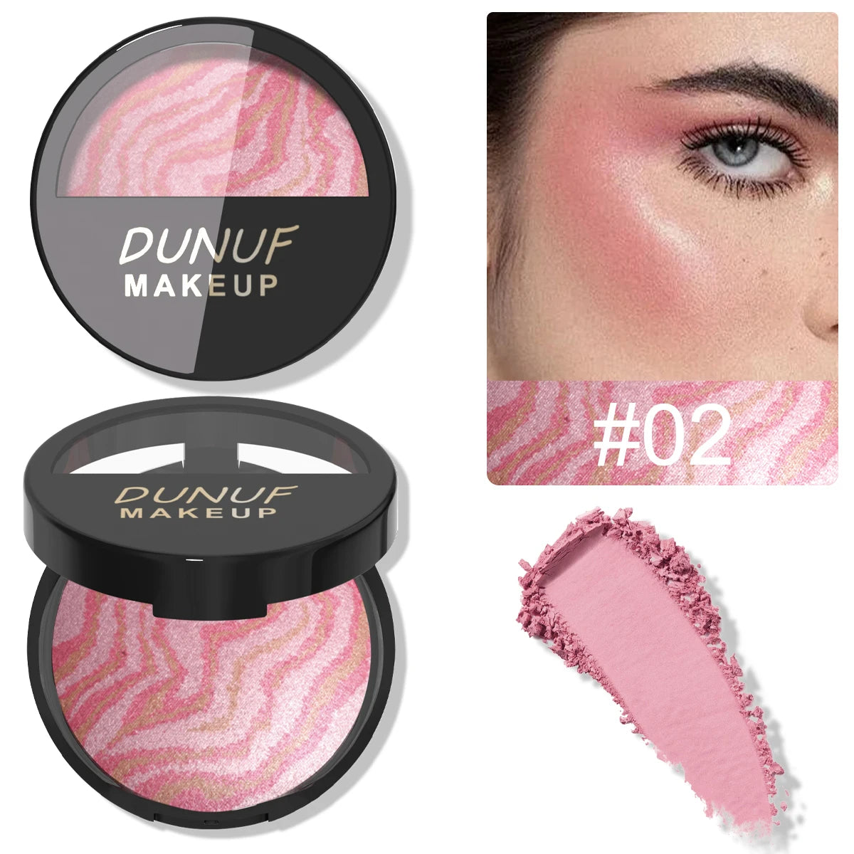 DUNUF 3-Tone Baked Blush Palette – Waterproof & Long-Lasting
