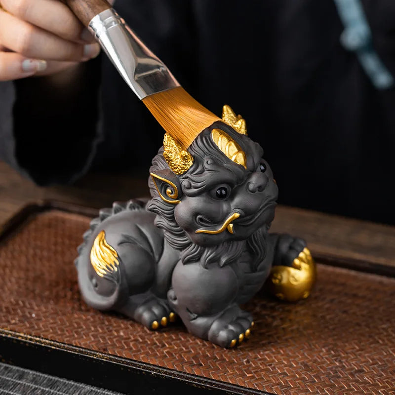 Lucky Pixiu Purple Clay Tea Pet Tea Play Nurturable Home Office Ceramic Desktop Decoration Tea Tray Tea Table Small Accessories Oasis Select