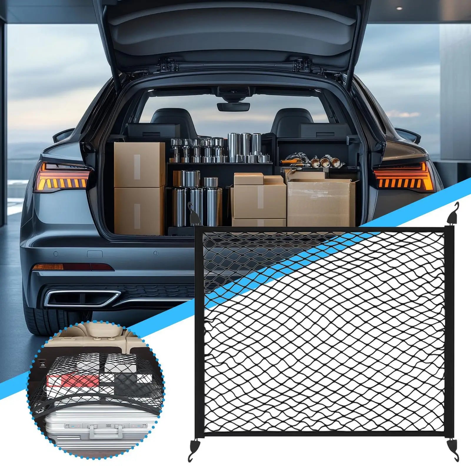 Trunk Net Vehicle Luggage Mesh Elastic Anti-Slip Car Trunk Luggage Net Luggage storage tools for Sedan SUV RV Trailer Outdoors Oasis Select