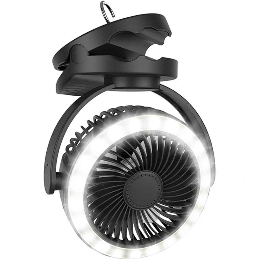 9000mAh Clip Fan with LED Lamp – Rechargeable Portable Fan