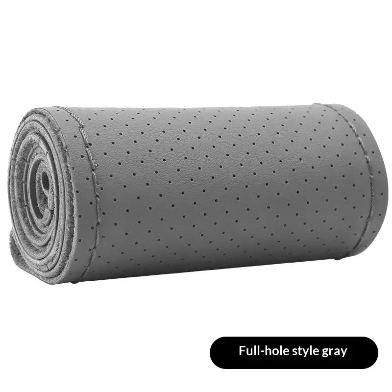 Hand Sewn Car Steering Wheel Protective Cover Leather Breathable Anti Slip Universal Suitable 38cm Elastic Band Texture Decor Oasis Select Gray