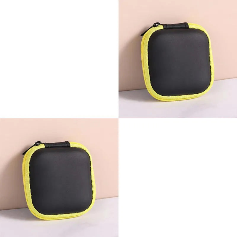 1/2/3pcs Mini Portable Earphone Bag Coin Purse Headphone USB Cable Case Carrying Pouch Bag Earphone Accessory Square Storage Box Oasis Select 2pcs Yellow