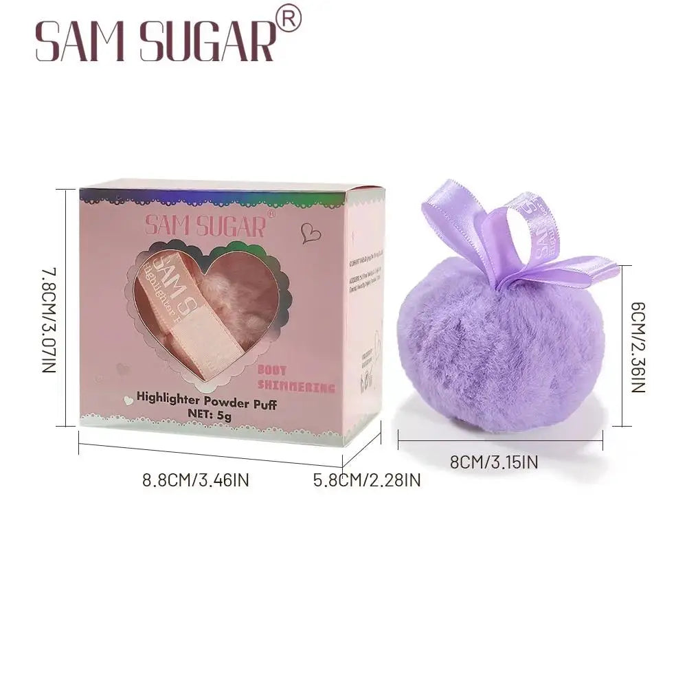 SAM SUGAR Pink Peach Shimmer Highlighter Powder Puff | Face & Body