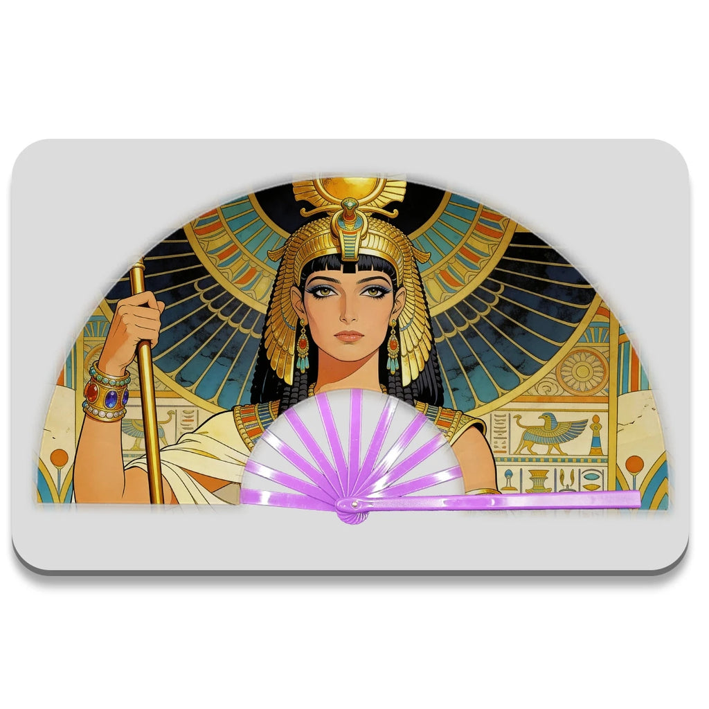 13" Egyptian Cleopatra Folding Fan - Plastic Rib Large Hand Fan for Cosplay, Ancient Egypt Party Decor & Summer Cooling Oasis Select Purple