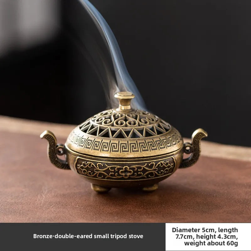 Mini incense burner Incense Burner with Hollowed Out Patterns Three Legged Stove Indoor Stove Plate Desktop Home Decoration Oasis Select binaural