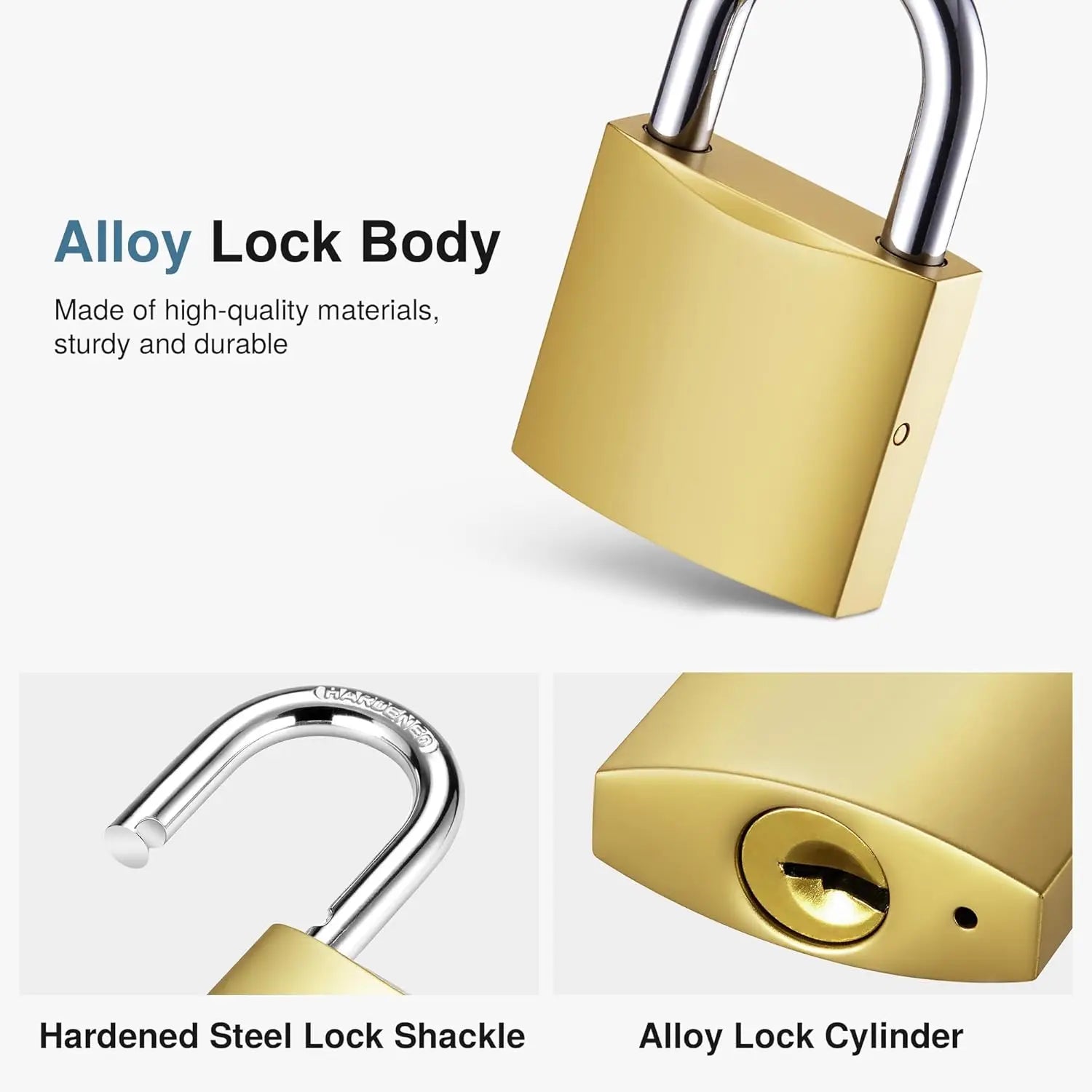 Golden Heavy-Duty Keyed Padlocks with Keys - 32mm Large Locks, Secure Locker Locks for Backpacks, Luggage, School Gym Lockers Oasis Select