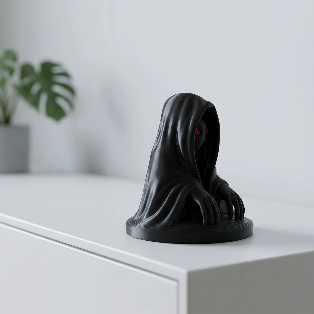 Gothic Mysterious Hooded Reaper Figurine 3D Printed Red Eye Black Robe Statue Desktop Ornament Decor for Game Room Desktop Gifts Oasis Select