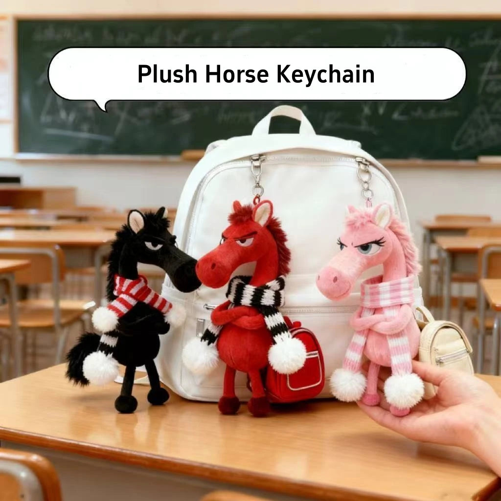 Black Plush Horse Keychain Backpack Pendant Decoration Year of The Horse New Year's Gifts for Boys and Girls 1pcs Oasis Select
