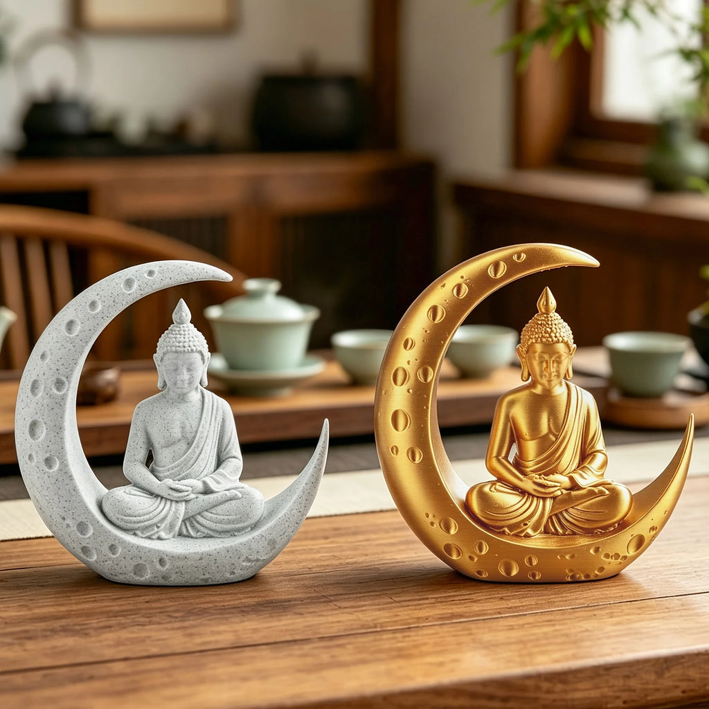 Moon Buddha Statue Home Meditating Buddha Figurine for Zen Garden Home Desktop Decor Spiritual Ornament YogaSpace Spiritual Gift Oasis Select
