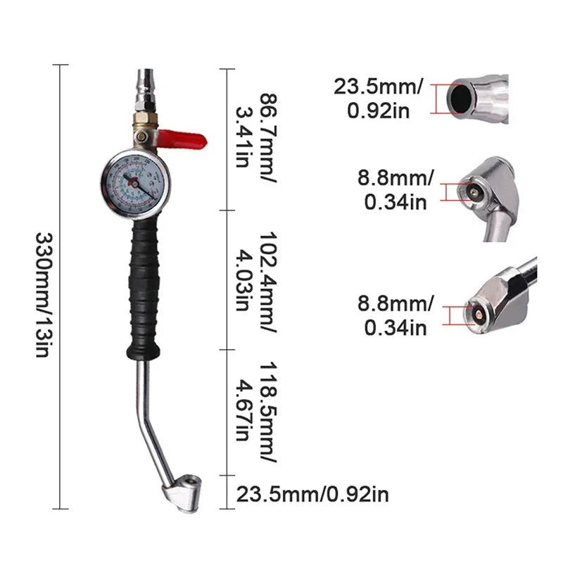 Tire Inflator Rod For Car Truck Vehicles With Tire Pressure Gauge Car Tire Manometro Tire Repair Tools 0-15Bar/220Psi Universal Oasis Select