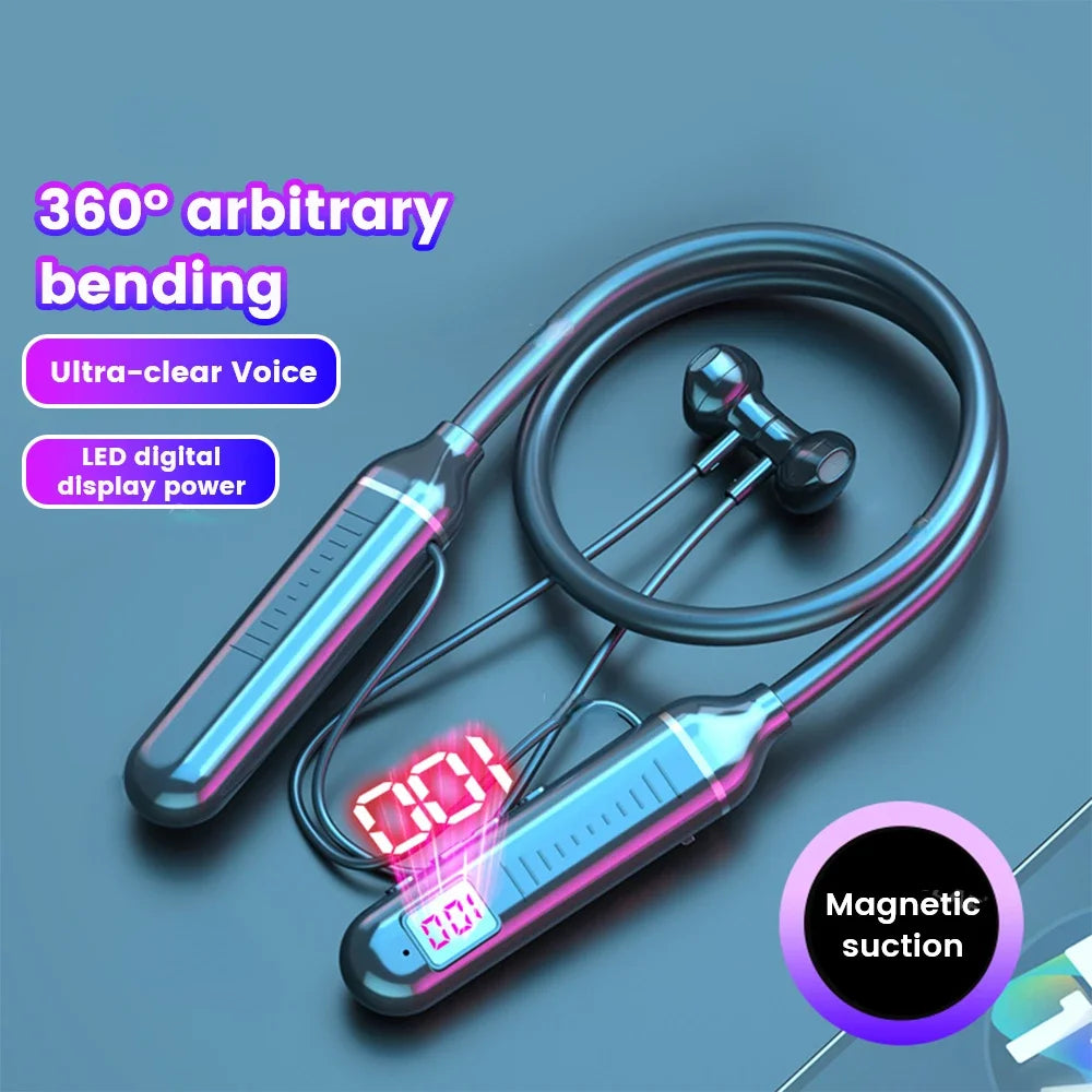 Wireless Earphones Bluetooth 5.3 Neckband Headphones Gaming LED Display HIFI Headset Sports TWS Earbuds With Mic TF Card Oasis Select