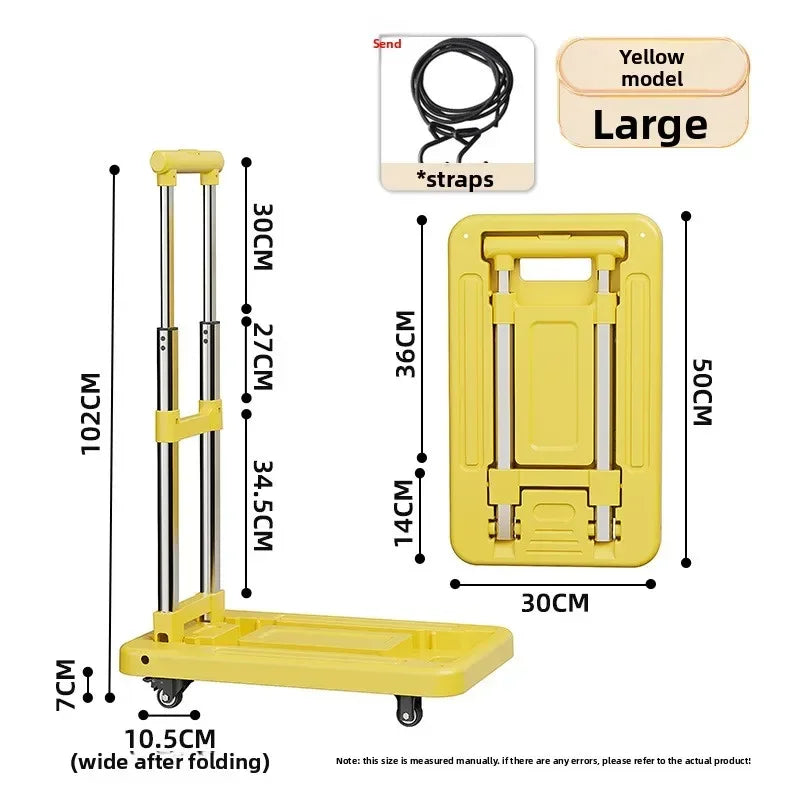 Folding cart Hand-pulled cart Home silent thickened warehouse Supermarket trailer Pull trolley Multifunctional storage cart Oasis Select Large Yellow