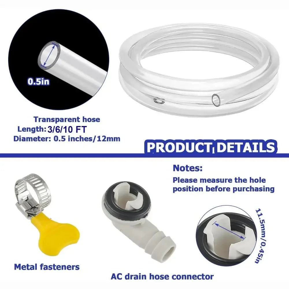 3/6/10 Ft Air Conditioner Drain Hose Leakproof Portable AC Drain Pipe Replacement with Hose Connector and Clamp Extension Pipe Oasis Select