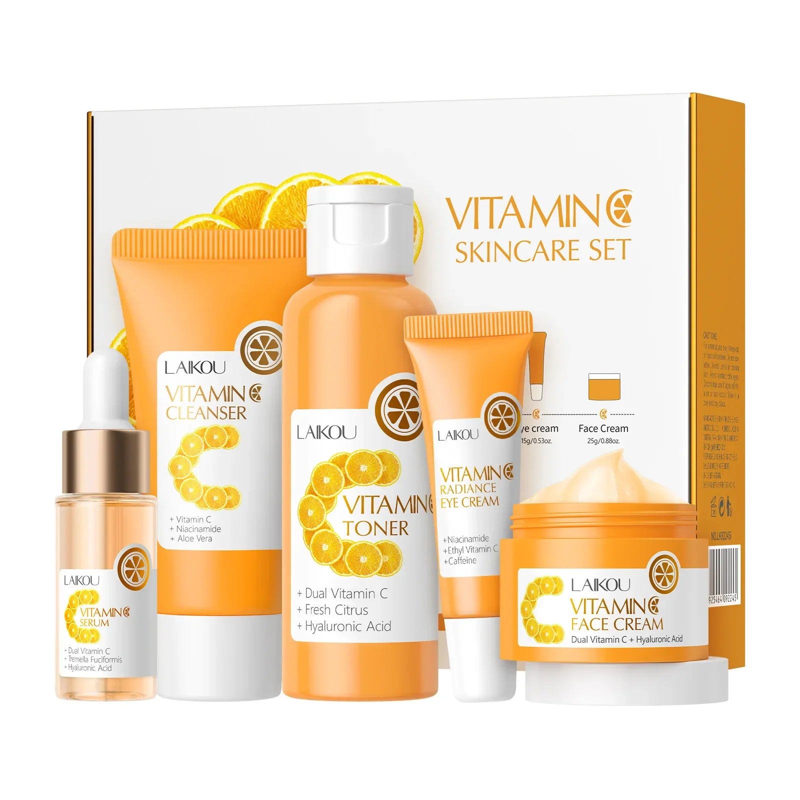 Facial Brightening Vitamin C Skincare 5pcs Set Essence Cream Serum Cleanser Toner Eye Moisturizer Care Oasis Select