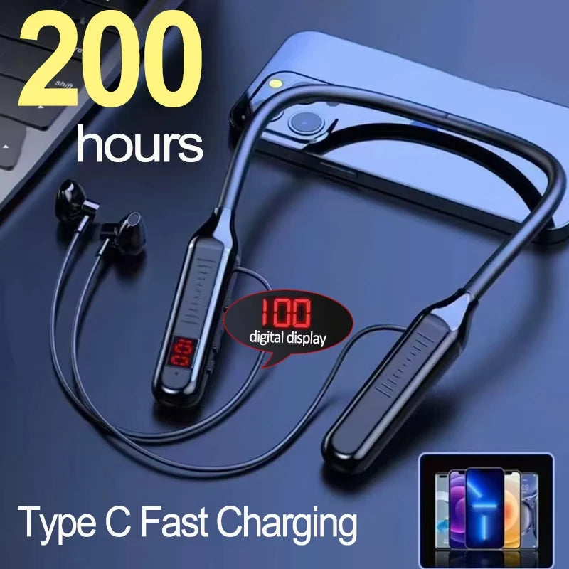 TF Card LED Display Wireless Earphones Bluetooth 5.3 Neckband Headphones Gaming Stereo Sport Headset Waterproof Earbuds With Mic Oasis Select