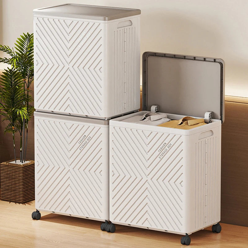 White Foldable Storage Box with Wheels Large Capacity Organizer for Clothes Toys Quilts Space Saving for Bedroom Living Room Oasis Select