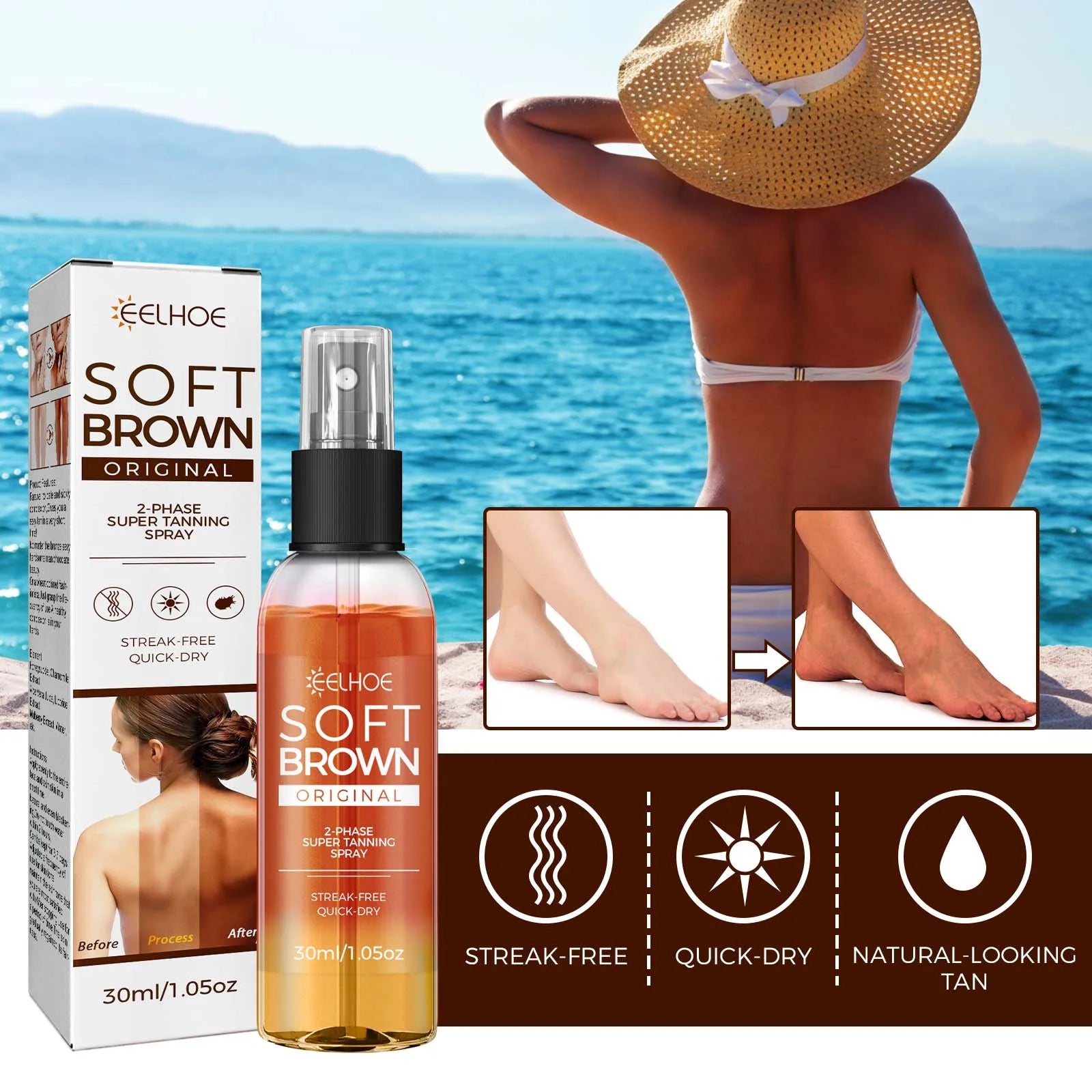 Self Tanning Spray Assist Natural Soft Antique Bronzer Wheat Skin Tone Tanning Accelerator Spray Beach Outdoor Sunscreen Care Oasis Select