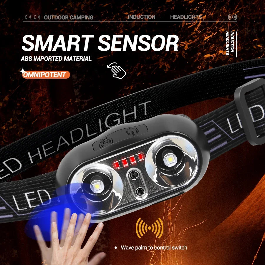 Mini Portable LED Sensor Head Lamp Powerful USB Rechargeable Headlight Lantern Front Light Torch for Camping Working Lantern Oasis Select