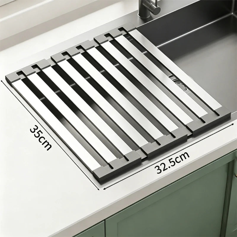 304 Stainless Steel Kitchen Sink Drain Rack Foldable Dish Drainer Rack Rack Sink Bowl and Dish Storage Rack Drying Storage Shelf Oasis Select 35cmx32.5cm