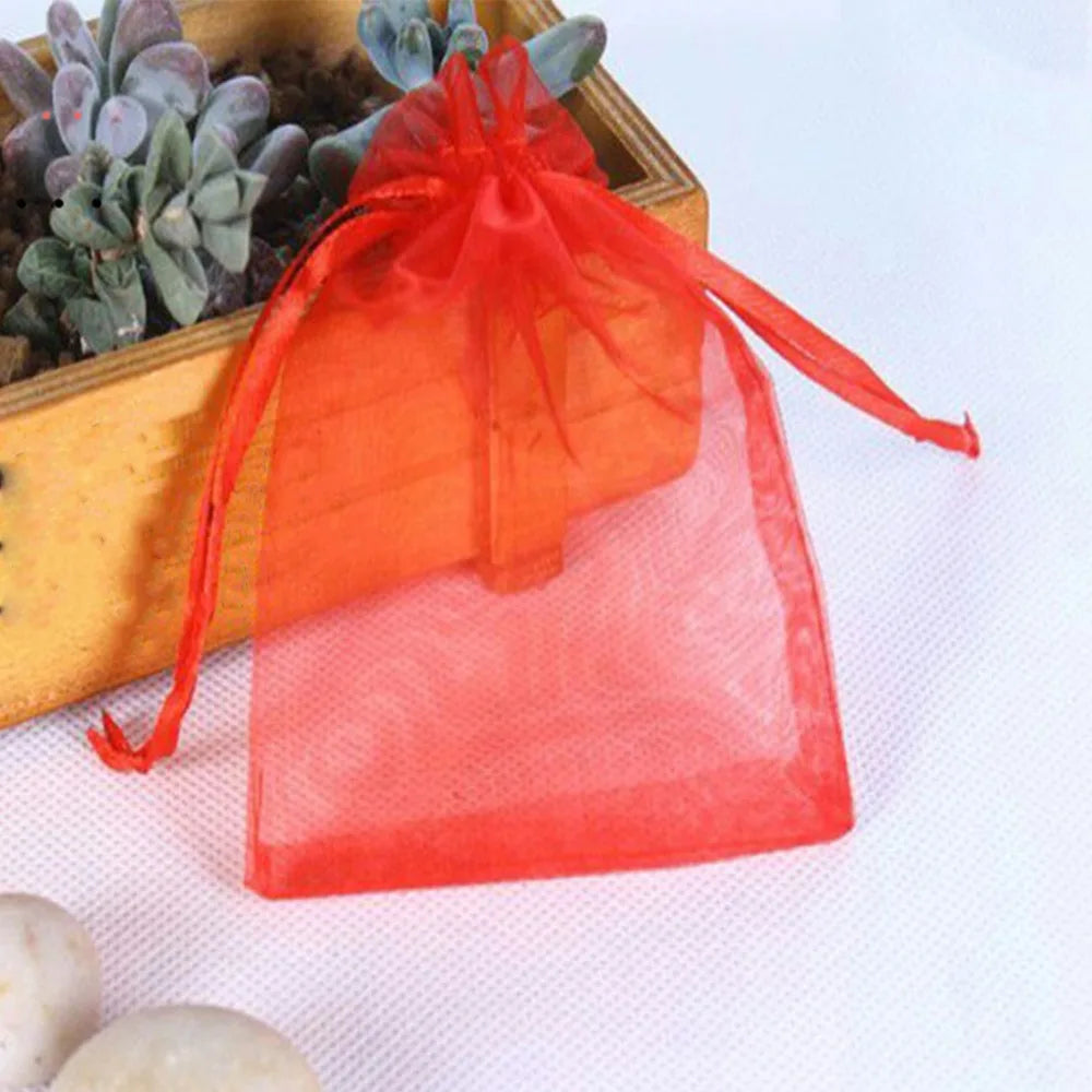 100Pcs Mesh Fruit Protection Bags with Drawstring Weather Resistant Fruits Insect Proof Bag Organza Grape Protection Cover Oasis Select Red 10x15cm-3.94x5.91in